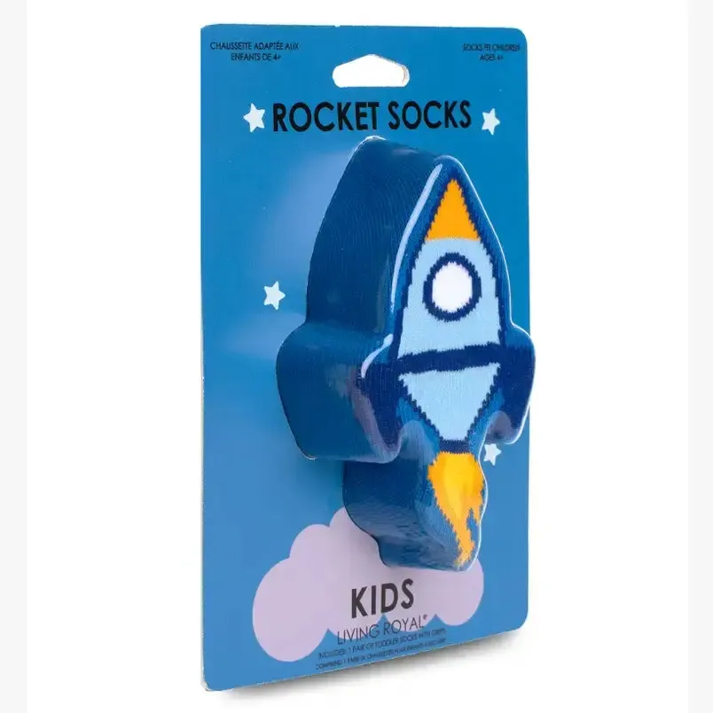 3D Packaged Crew Socks - Rocket Ship in Space - Blue