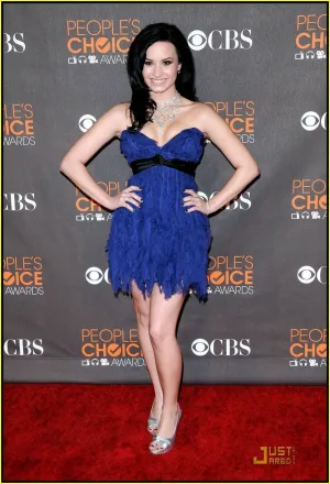 Blue Demi Lovato Strapless Ruffled Mini Dress Short Prom Red Carpet Formal Dress People Choice Awards