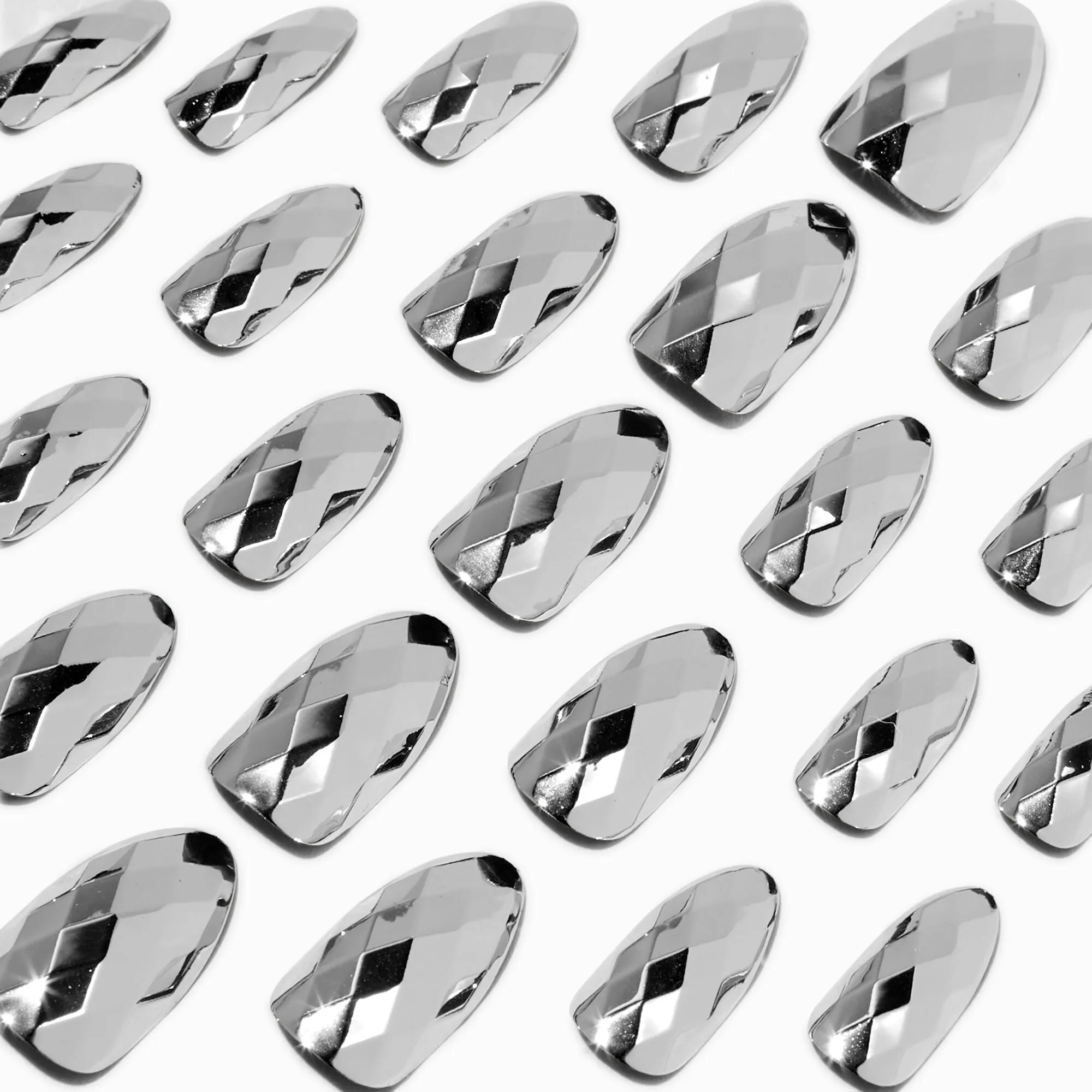 Claire's  Disco Ball Stiletto Vegan Faux Nail Set- 24 Pack | Silver