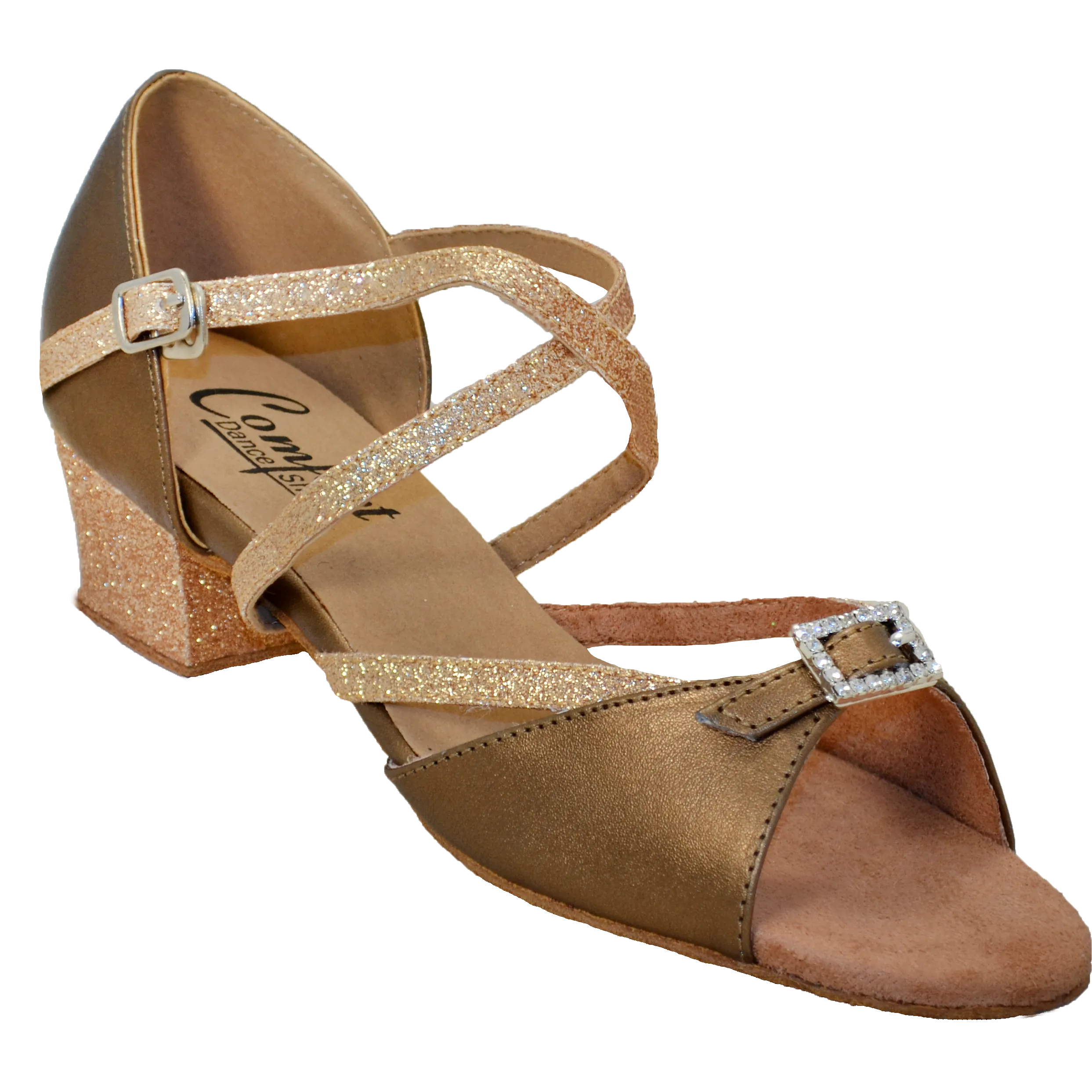 Comfort Single Buckle - Bronze Leather / Bronze Glitz