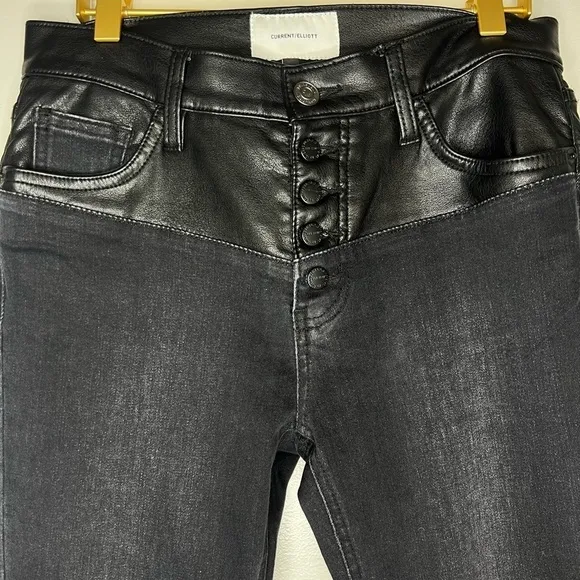 Current/Elliott The Fused High Rise Vegan Leather Contrast Stiletto Jean