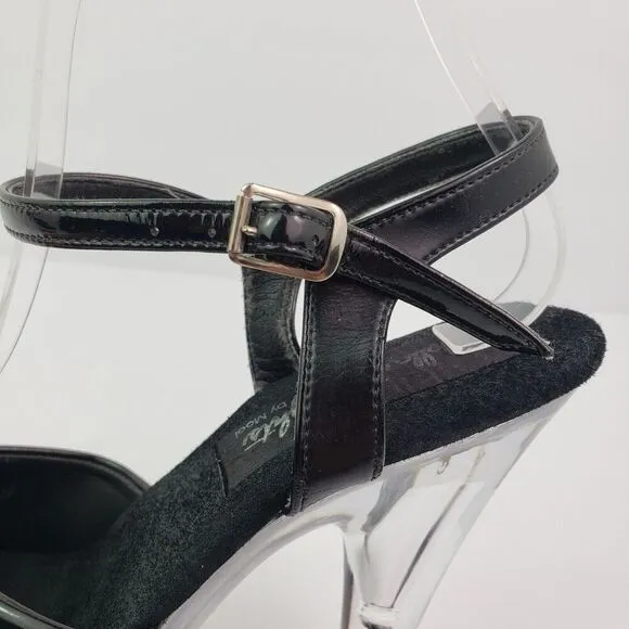 Dallas Heights By Mooi Womens Size 8 Black Clear 6&quot; Platform Ankle Strap Heels