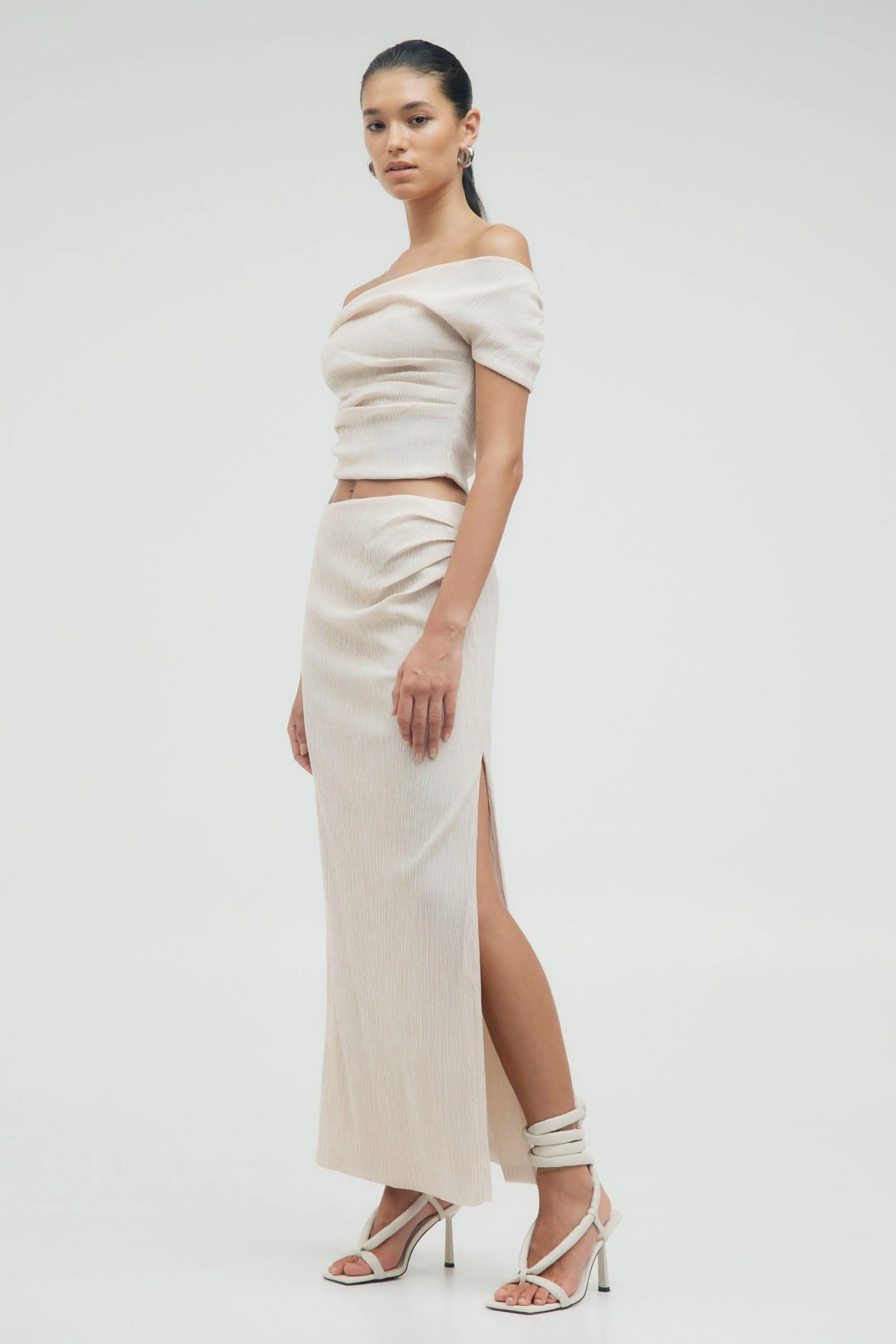 ELECTRIC TUCKED MAXI SKIRT | BONE