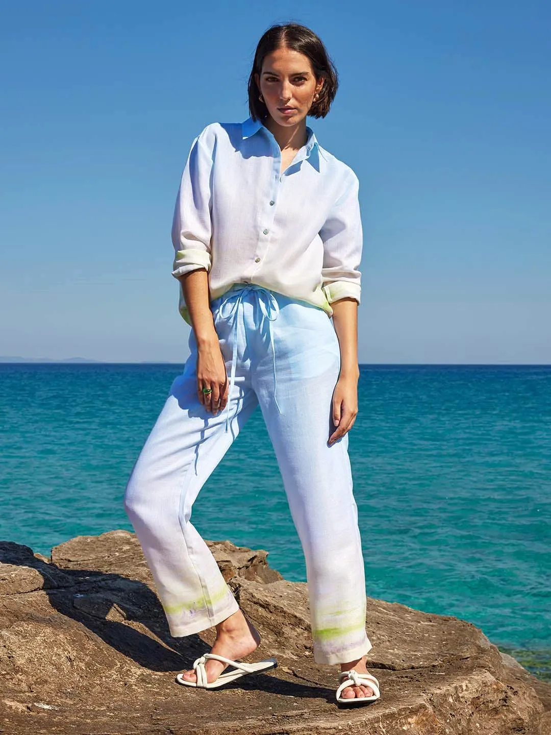 Madame Botanical Print Shirt And Palazzo Sky Blue Coord Set