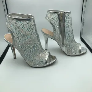 Madden Girl Divaa Silver Rhinestone Women's Open Toe Booties Size 6