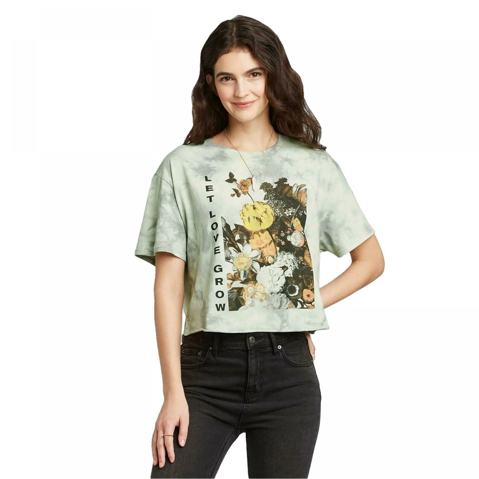 Mighty Fine Women's Let Love Grow Short Sleeve Cropped Graphic T-Shirt