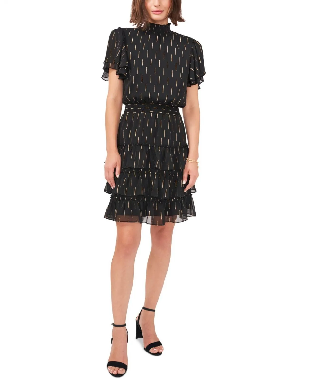 Msk Womens Printed Tiered Smocked-Waist Flutter-Sleeve Dress 165484868b3ec1