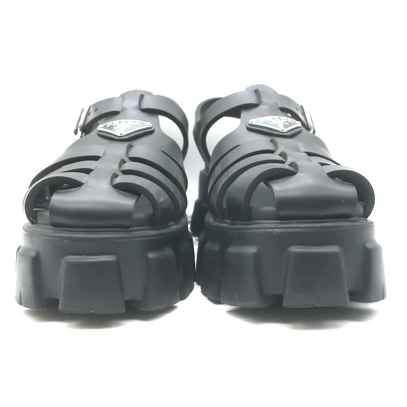 Prada Monolith Platform Sandals Black Rubber Size 41