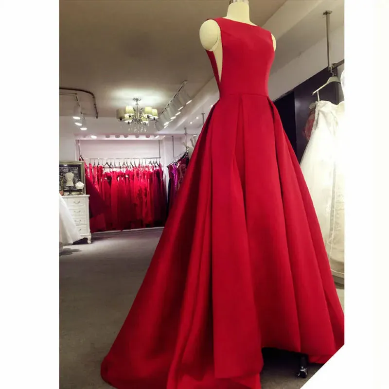 Roycebridal Evening Dress Long Red Elegant Satin Backless Prom Party Dresses Evening Gown Abendkleider Abiye Robe De Soiree