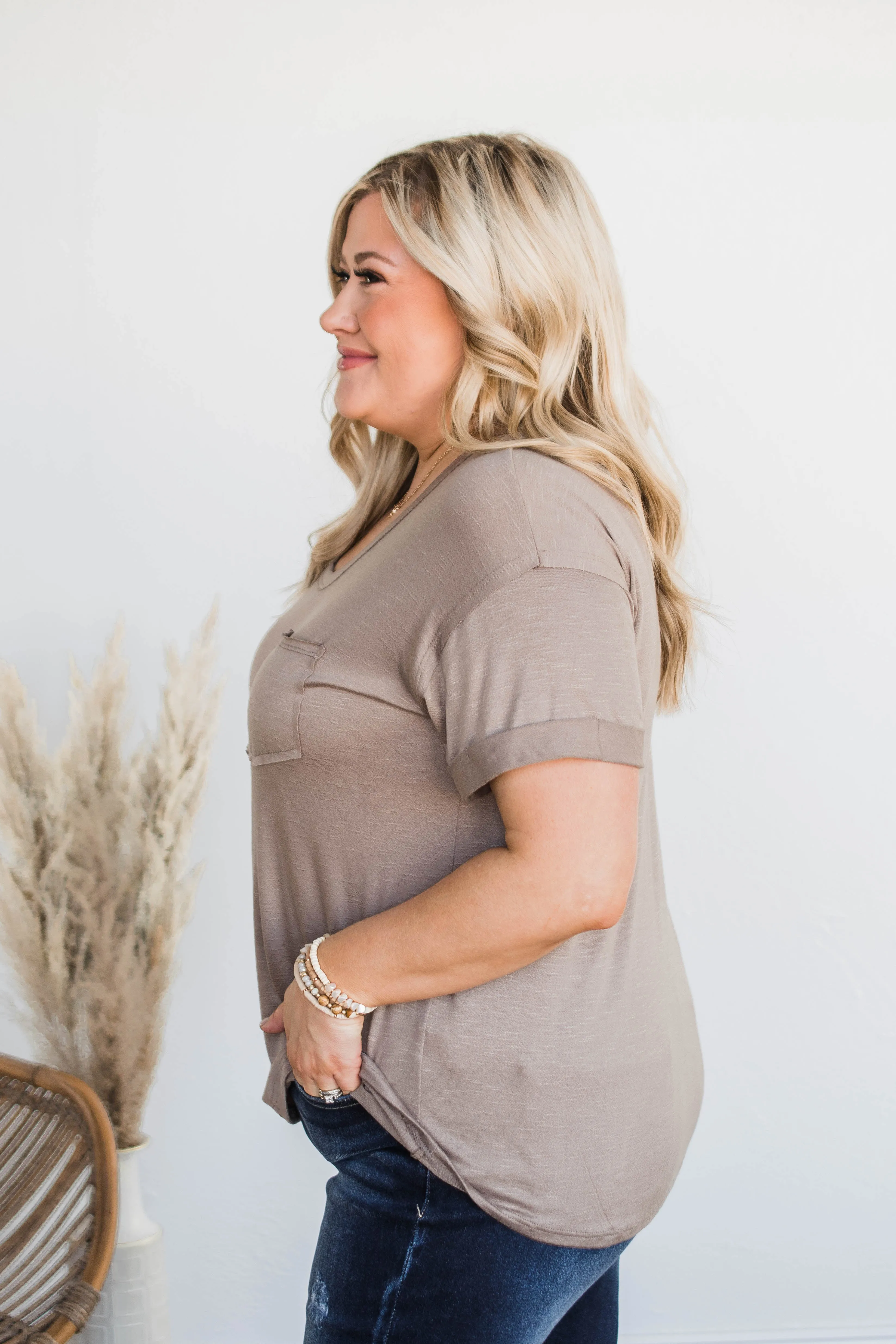 Start My Day Short Sleeve Top- Taupe