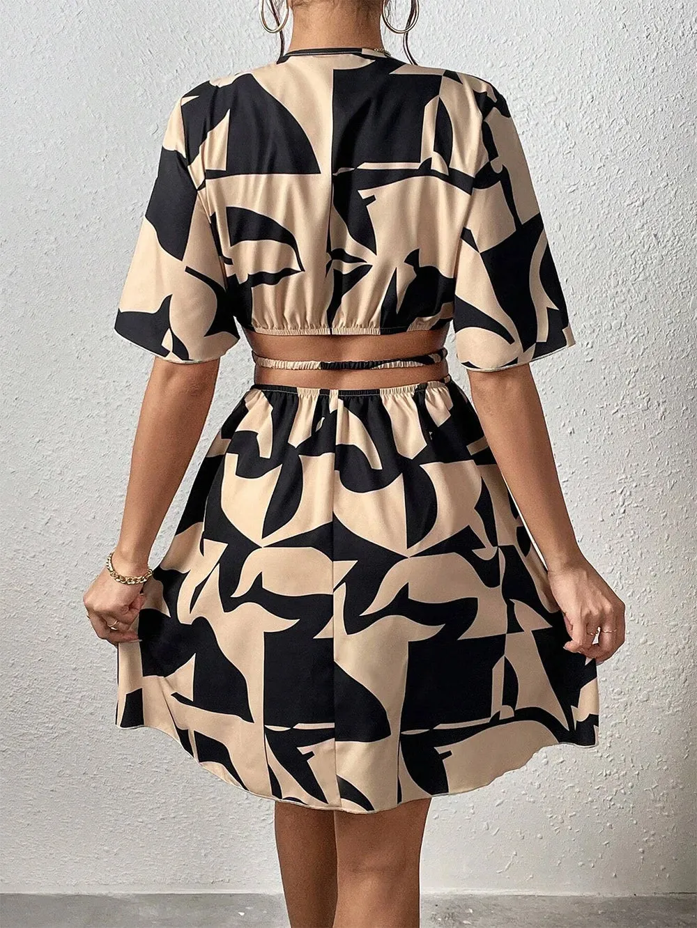 V Neck Mid Sleeve A-Line Mini Bodycon Dress HB100591