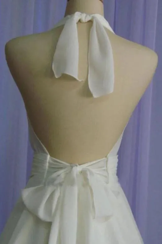 Vintage A Line Halter White Short Homecoming Dresses with Ruffles OHM086