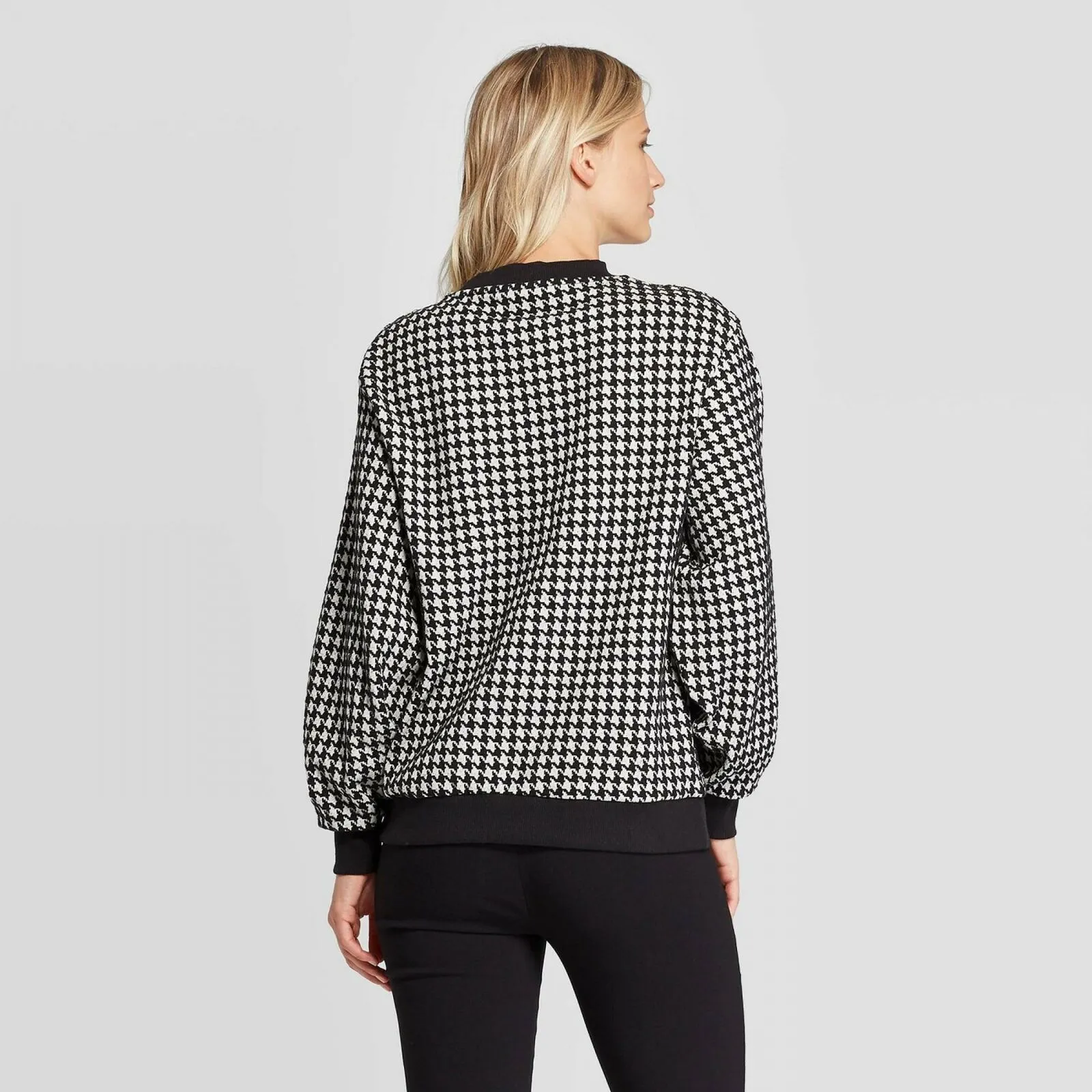 Who What Wear Women's Crewneck Jacquard Houndstooth Sweater