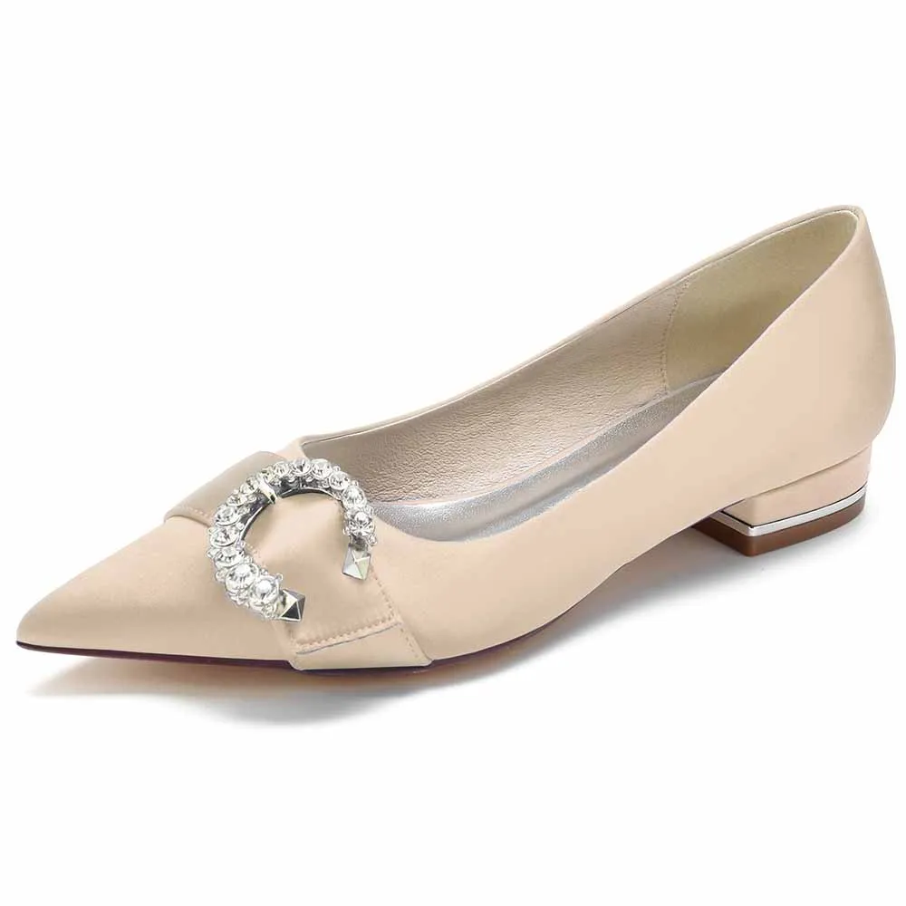 Women Bridal Flats Satin Bridal Shoes with Bead Buckle Pattern