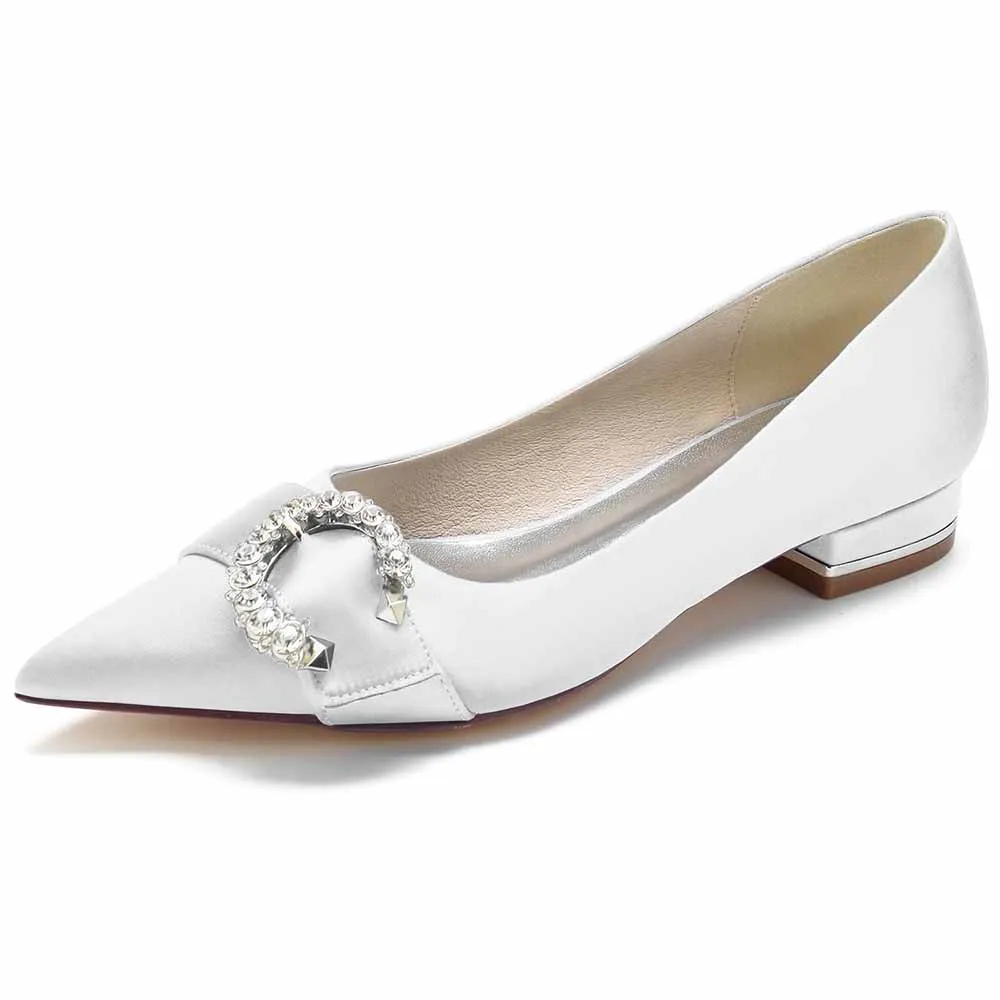 Women Bridal Flats Satin Bridal Shoes with Bead Buckle Pattern
